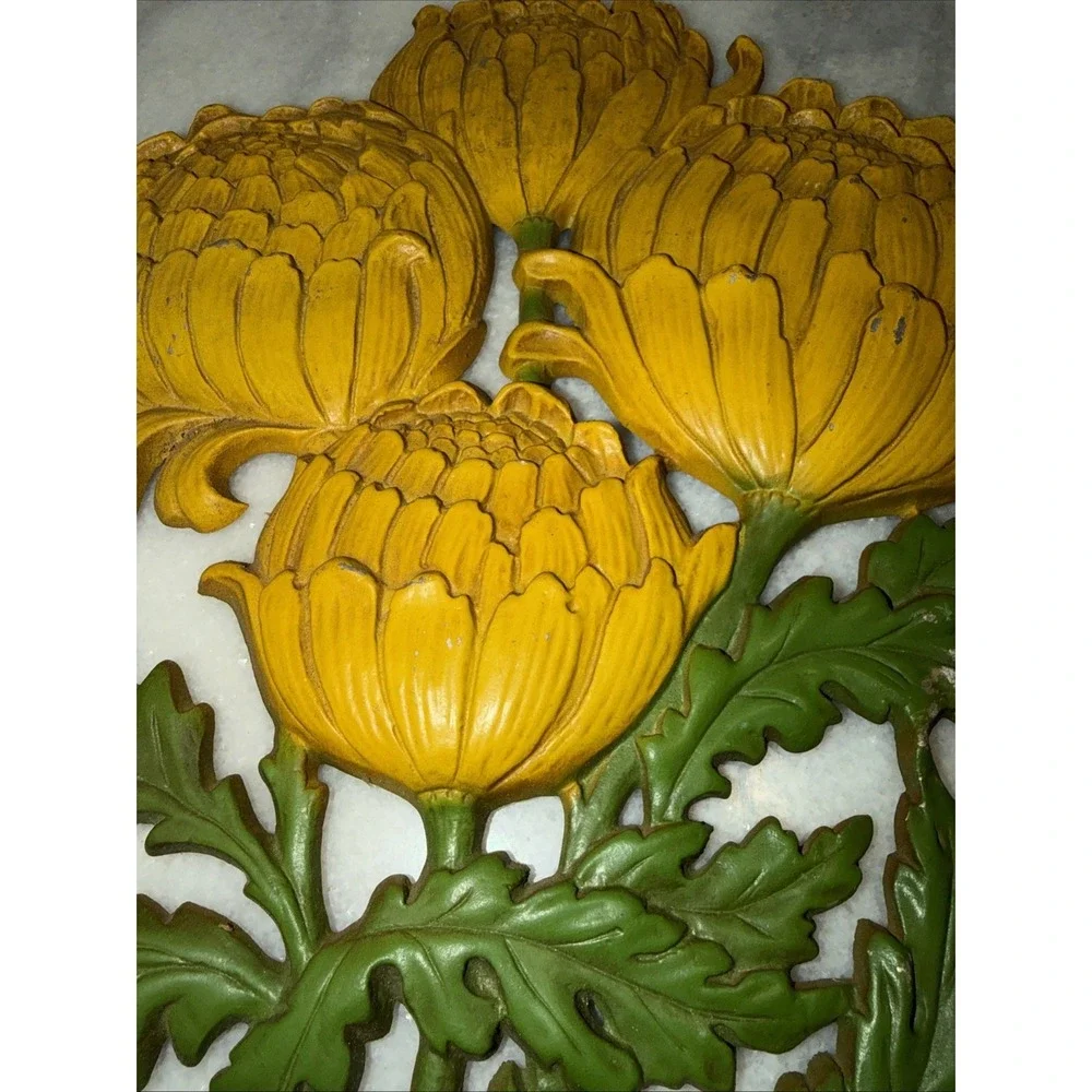 Vintage Chrysanthemum Wall Art Metal Syroco Dart‎ Burwood Large Yellow Flower